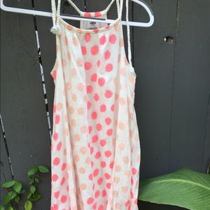 White dress with pink polka dots